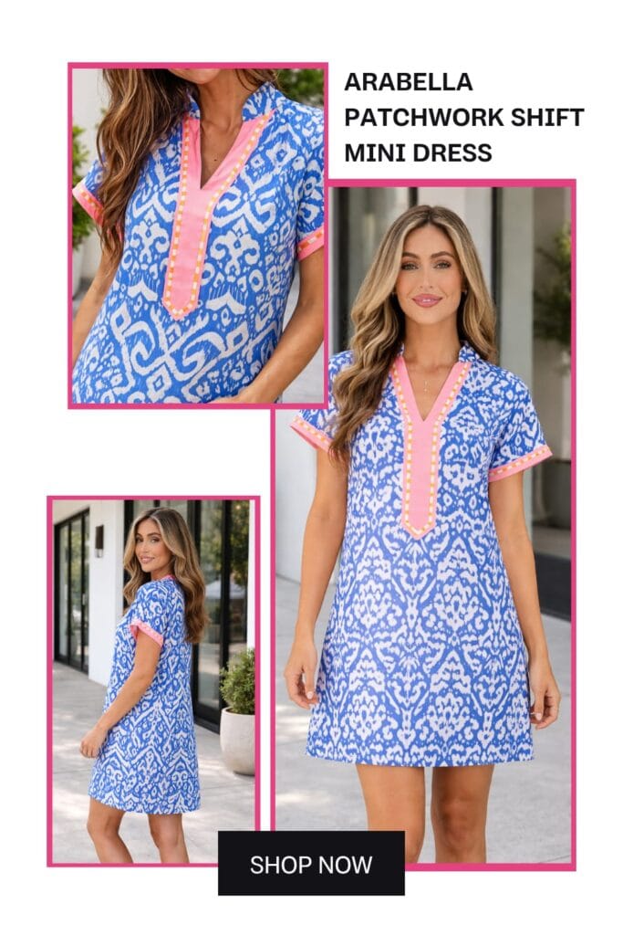 Arabella Patchwork Shift Mini Dress – A bold, affordable fashion piece for your 2026 OOTD.