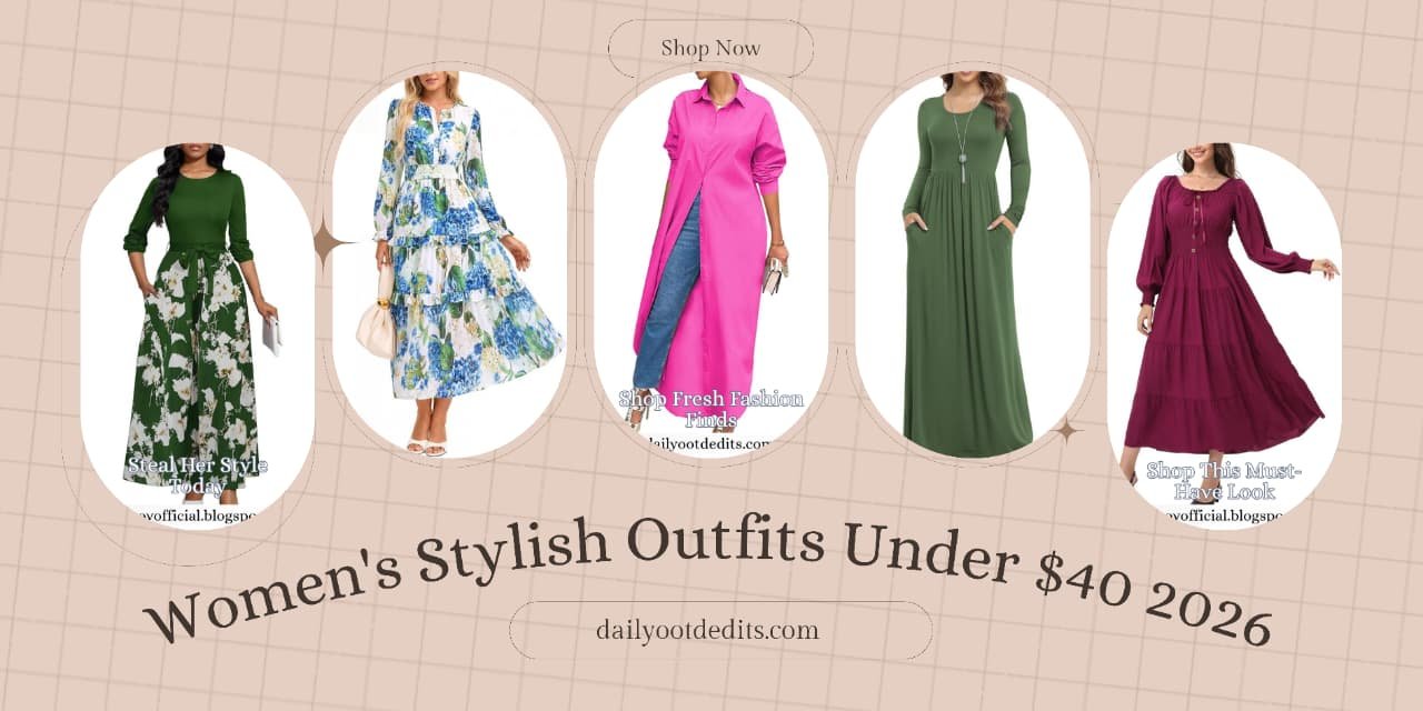 Best Stylish Dresses Under $40 to Refresh Your Wardrobe This Year 1 A curated collection of stylish and affordable dresses and lounge sets under $40 displayed in a vibrant grid layout, showcasing trendy seasonal fashion for women