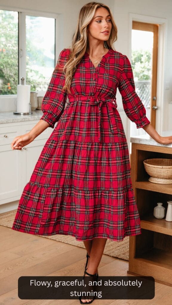 Model wearing a stylish Della ruffle hem long maxi dress, ideal for summer vacation and evening outfits.