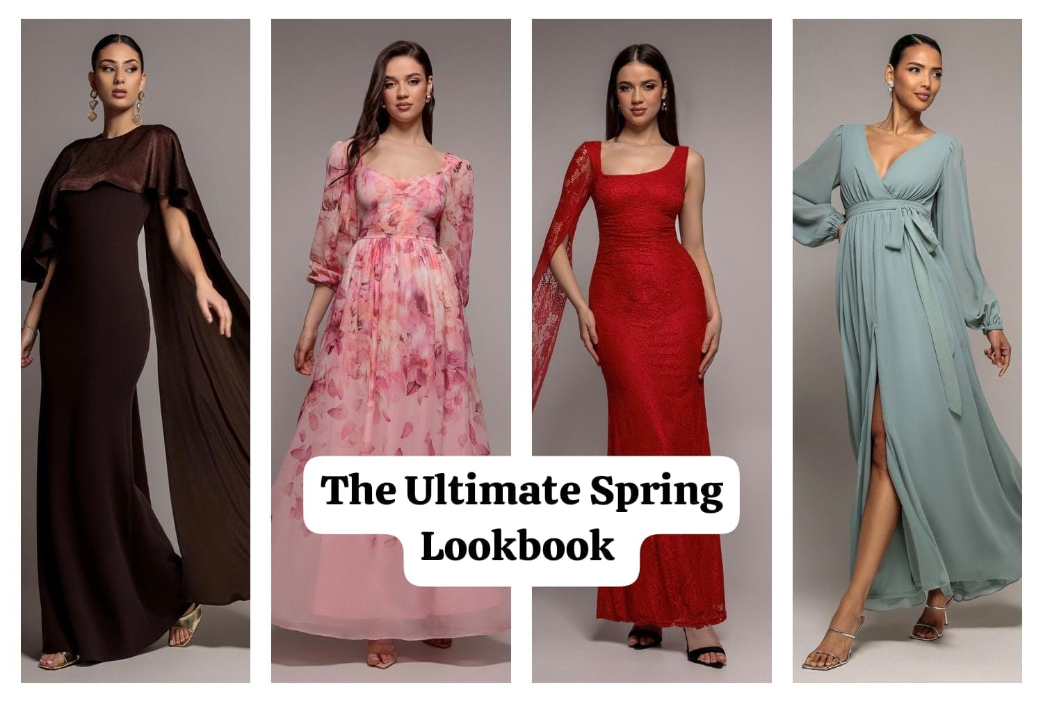 Spring 2026 pastel maxi dress collection featuring blush pink, butter yellow, floral, and sage green styles for wedding guests.