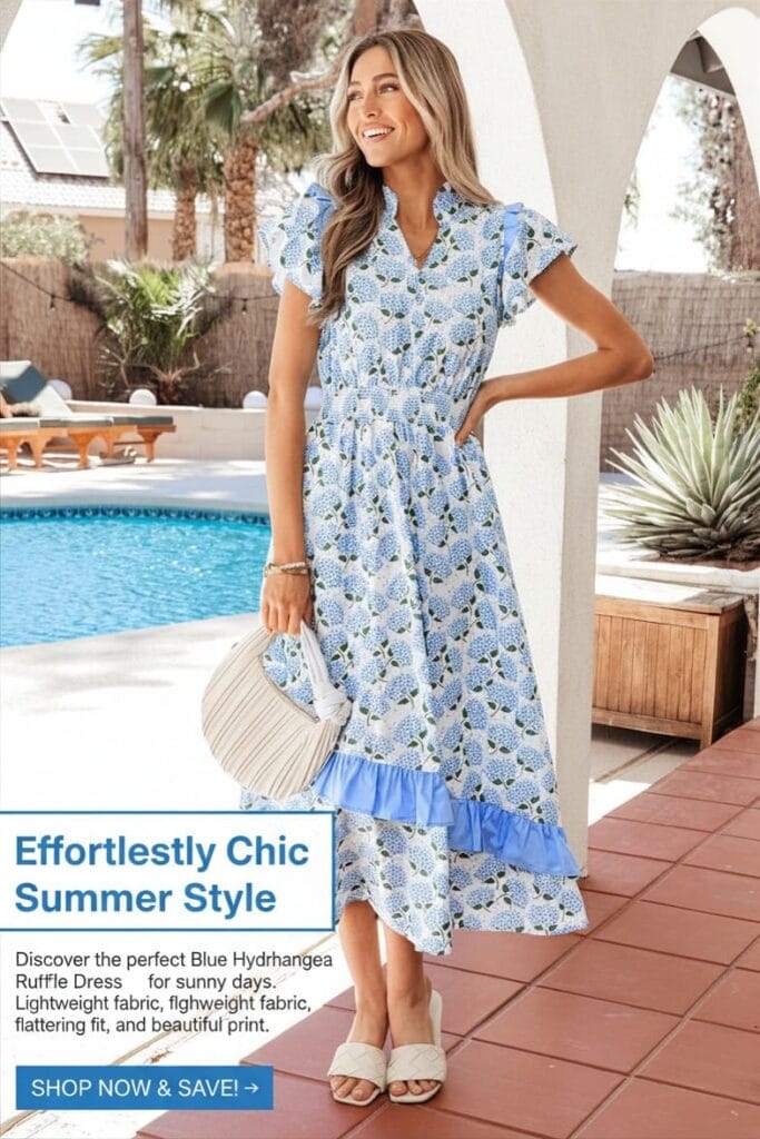 Women’s flutter sleeve long summer dress for brunch or beach