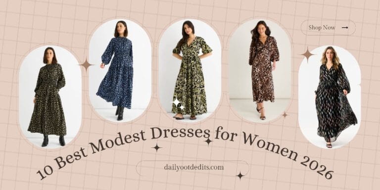 Collection of 10 best modest dresses for women in 2026 featuring elegant maxi and midi styles