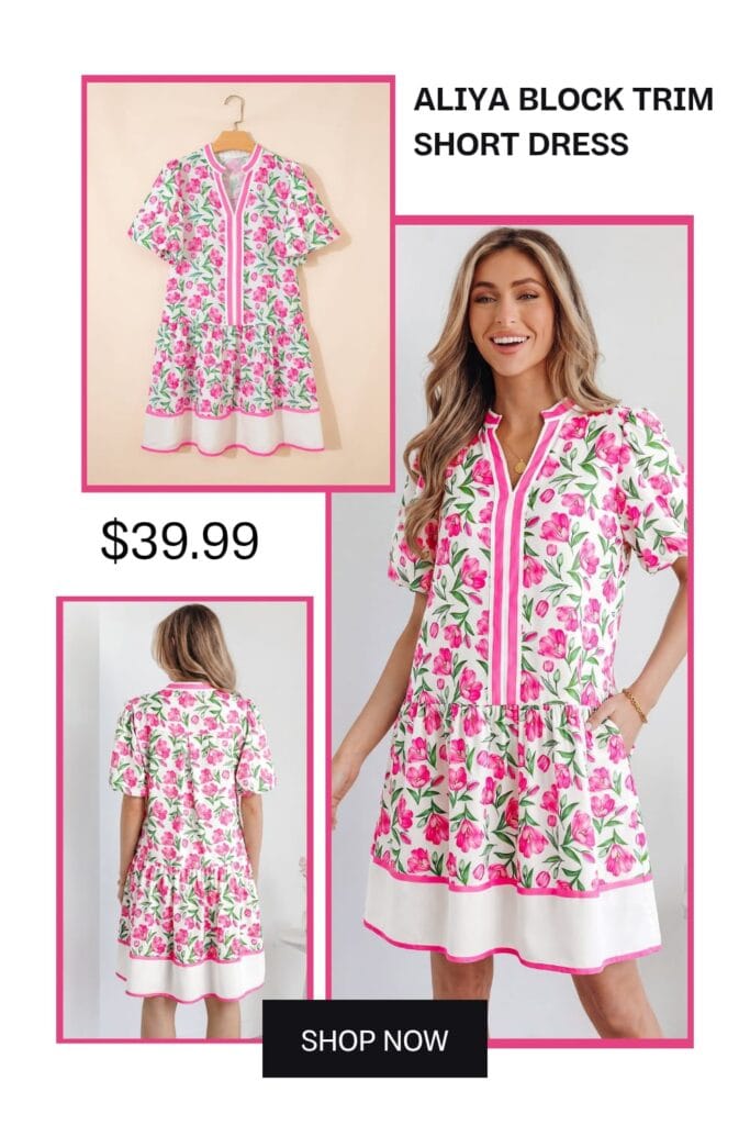 Stylish Aliya block-trim short dress, perfect summer brunch outfit, affordable chic fashion for summer season.