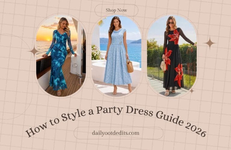 Comprehensive collage preview displaying multiple stylish outfits, jumpsuits, and footwear choices for the ultimate party dress styling guide on Daily OOTD Edits.