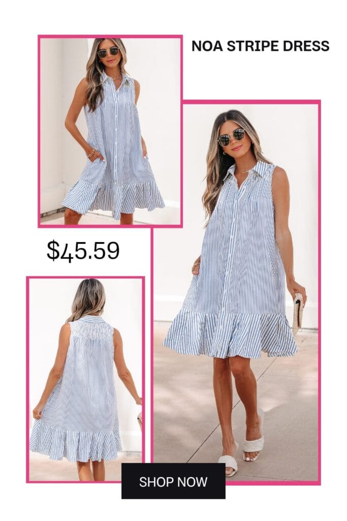 Noa stripe dress, classic summer brunch outfit, nautical-inspired chic summer dress for women.