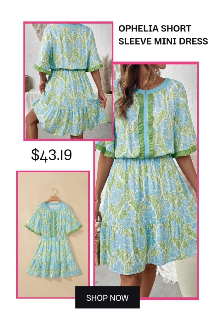 Ophelia short-sleeve mini dress, minimalist summer brunch outfit, professional and chic summer fashion for women.