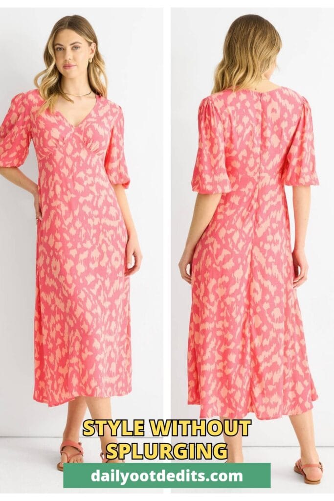 Pink animal print viscose midi dress for summer 2026