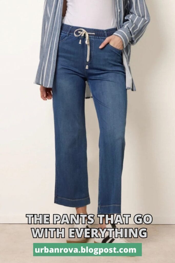 The Perfect Office Capsule Wardrobe: 2026 Work Essentials Guide 11 Blue Vanilla elasticated waist jeans in a comfortable summer fit.