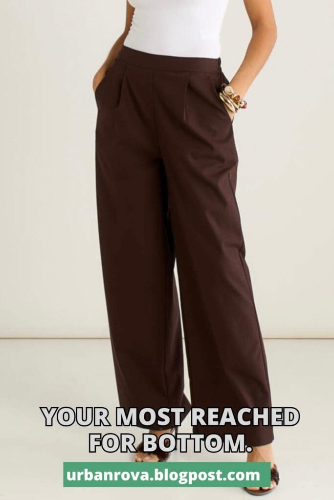 Brown linen mix wide-leg trousers styled for a 2026 summer capsule wardrobe.