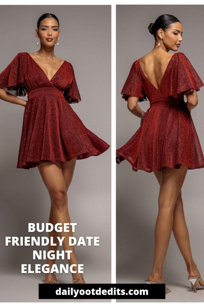 Stunning red sparkle skater mini dress for an affordable and trendy date night outfit