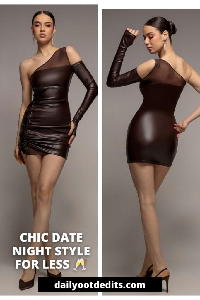 Affordable date night outfits - Brown faux leather mini dress