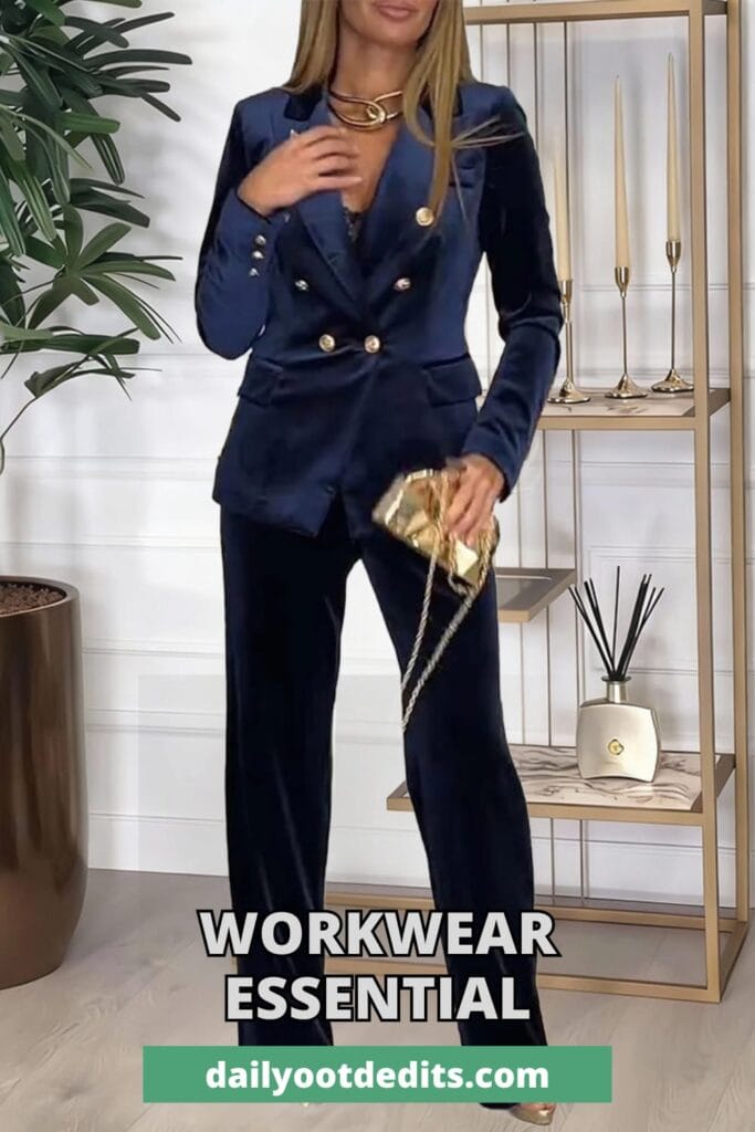Fashionable women's double-breasted velvet suit set, perfect for a luxury office and business casual look.