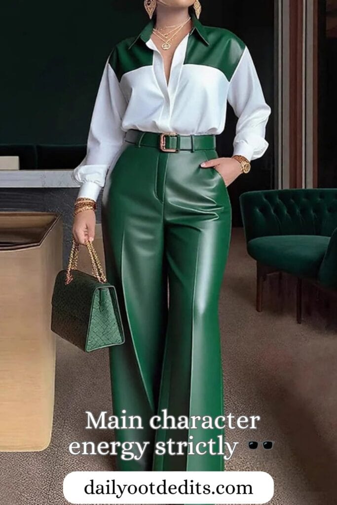 A model wearing the Zeagoo Urban Casual PU Splicing Shirt and Pants Set, highlighting the latest trends in edgy and modern Womens Summer Dresses 2026 fashion.