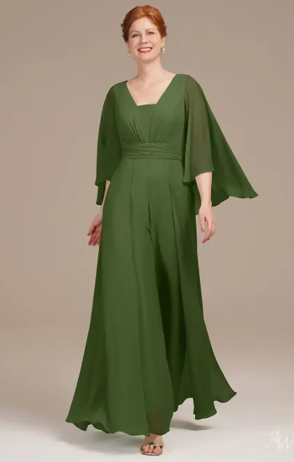 Elegant AW Bessie green olive mother of the bride dress, featuring a flattering silhouette perfect for formal wedding guest attire.