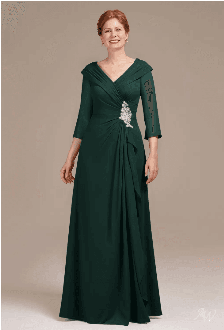 15 Elegant Mother of the Bride Gowns with Sleeves for 2026 2 Elegant AW Ffion dark emerald mother of the bride dress with sleeves, perfect for formal wedding guest attire and mature, sophisticated style. best Mother of the Bride Gowns with Sleeves