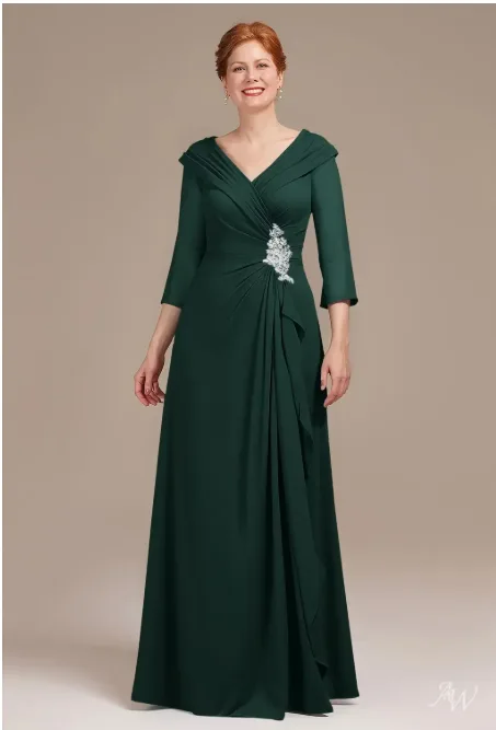 Elegant AW Ffion dark emerald mother of the bride dress with sleeves, perfect for formal wedding guest attire and mature, sophisticated style. best Mother of the Bride Gowns with Sleeves