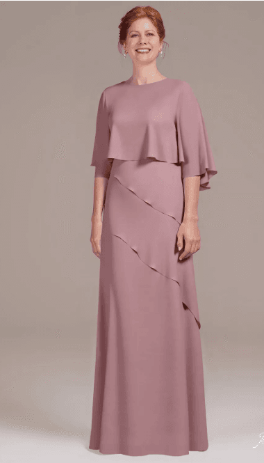 15 Elegant Mother of the Bride Gowns with Sleeves for 2026 11 Elegant AW Keeley mauve mist mother of the bride dress, featuring a sophisticated floral-inspired silhouette for formal wedding guest attire.