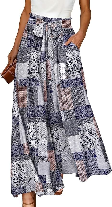 Elegant Summer Outfits 2026: Effortlessly Chic Looks You'll Love 6 Fashion model wearing elegant summer outfits featuring YESNO high-waisted floral boho palazzo culottes in army green, styled for a sunny beach vacation in the UK and USA.