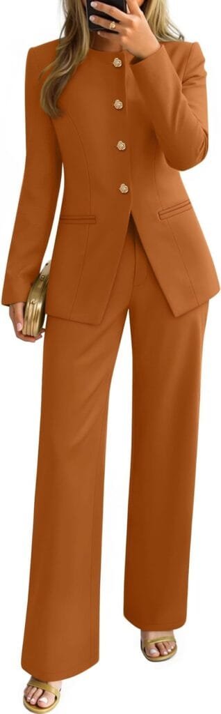 Business Casual Outfits for Women: 15 Best Work-Ready Looks for 2026 7 Professional casual business two-piece pantsuit for women featuring a tailored jacket and matching trousers, styled for everyday modern office and urban wear