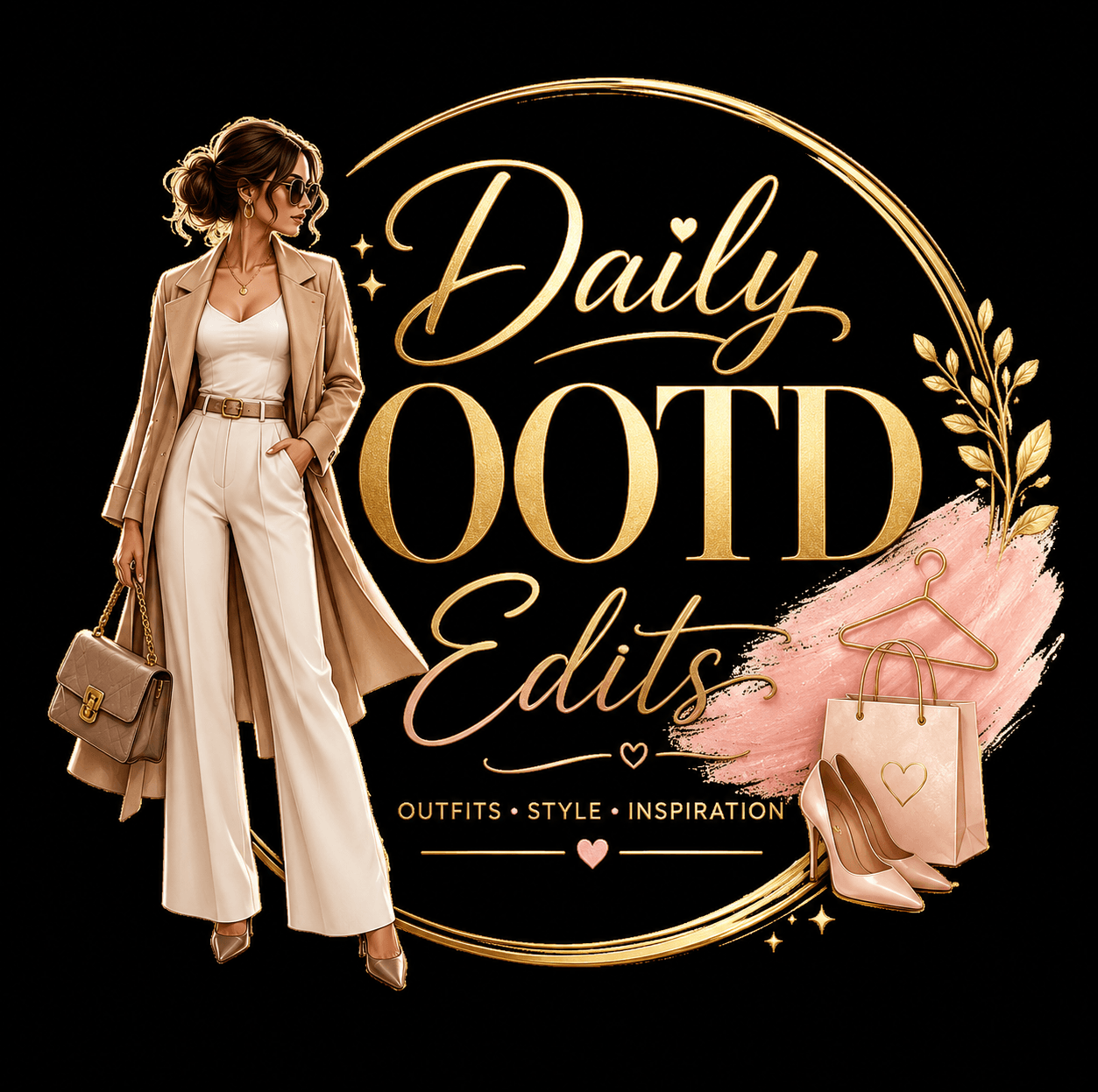 Elegant gold and black logo for Daily OOTD Edits featuring fashion illustration and typography.
