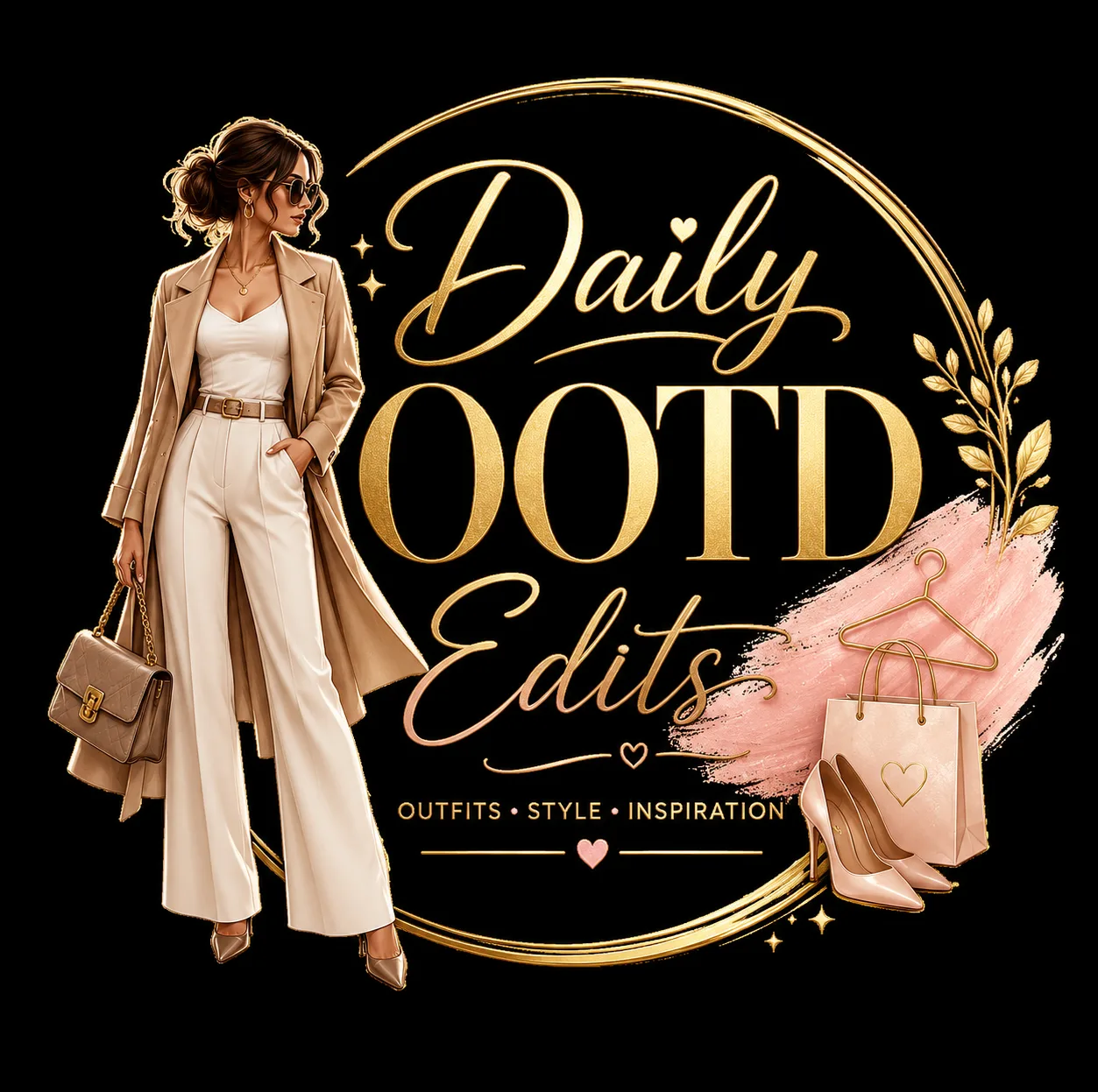Elegant gold and black logo for Daily OOTD Edits featuring fashion illustration and typography.